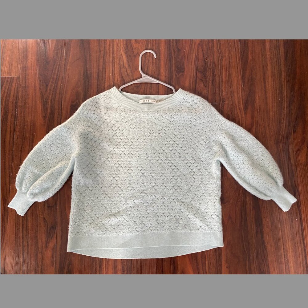 Alice + Olivia Saffi Pointelle Cashmere Pullover Sweater in Powder Blue